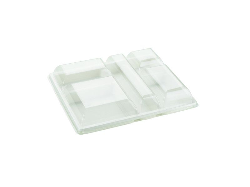 Couvercle pour plateau-repas rectangulaire transparent plastique 32,5x26,5x4,6 cm