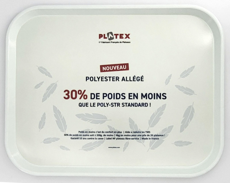 Plateau polyester blanc 46x36 cm Poly-str Allégé Platex